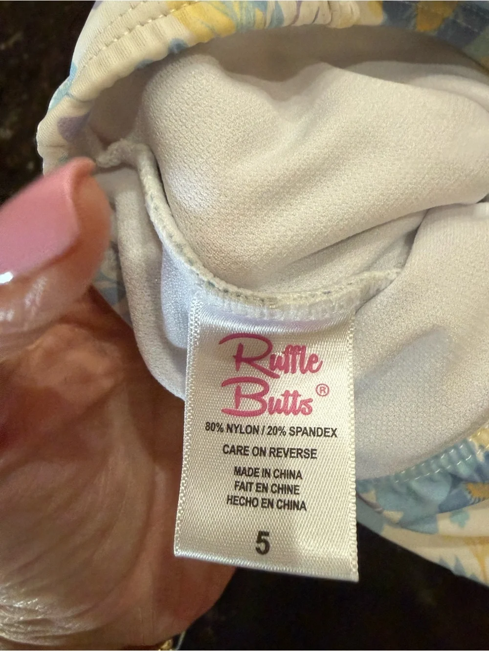 RuffleButts One Piece Swim blue floral size 5
